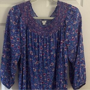 j-Jill Floral Blue Periwinkle Smocked Top